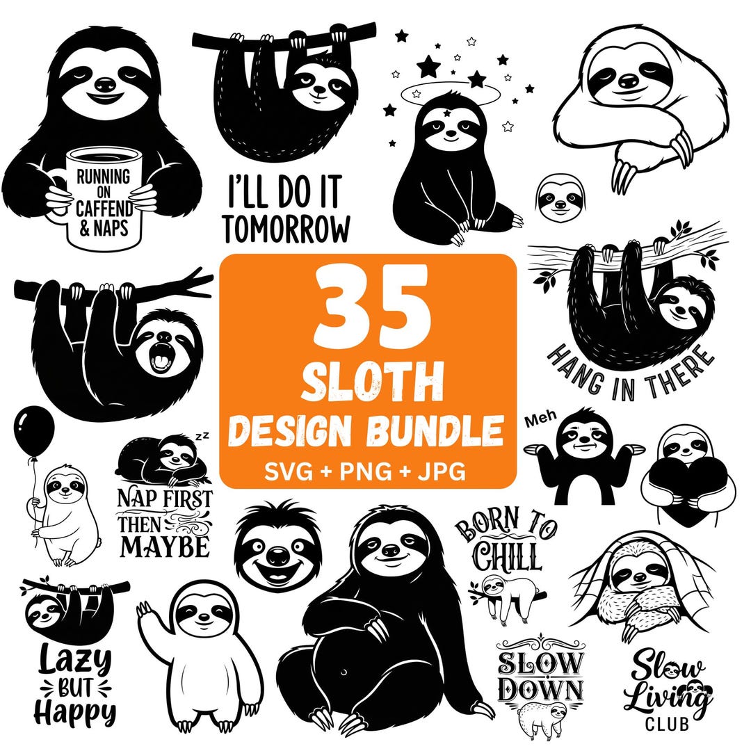 Sloth SVG Bundle | 35 Funny Sloth Designs (digital Download - Etsy