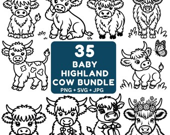 Highland Cow SVG Bundle | 35 Funny Farm Animal Designs (Digital Download)