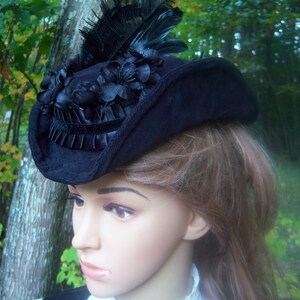 CUSTOM ORDER Black Small Brimmed Victorian Cordoroy Hat