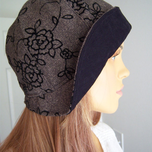 Made to Order Winter 1920s Style Flapper Cloche Hat  with Black Velvet Flocking