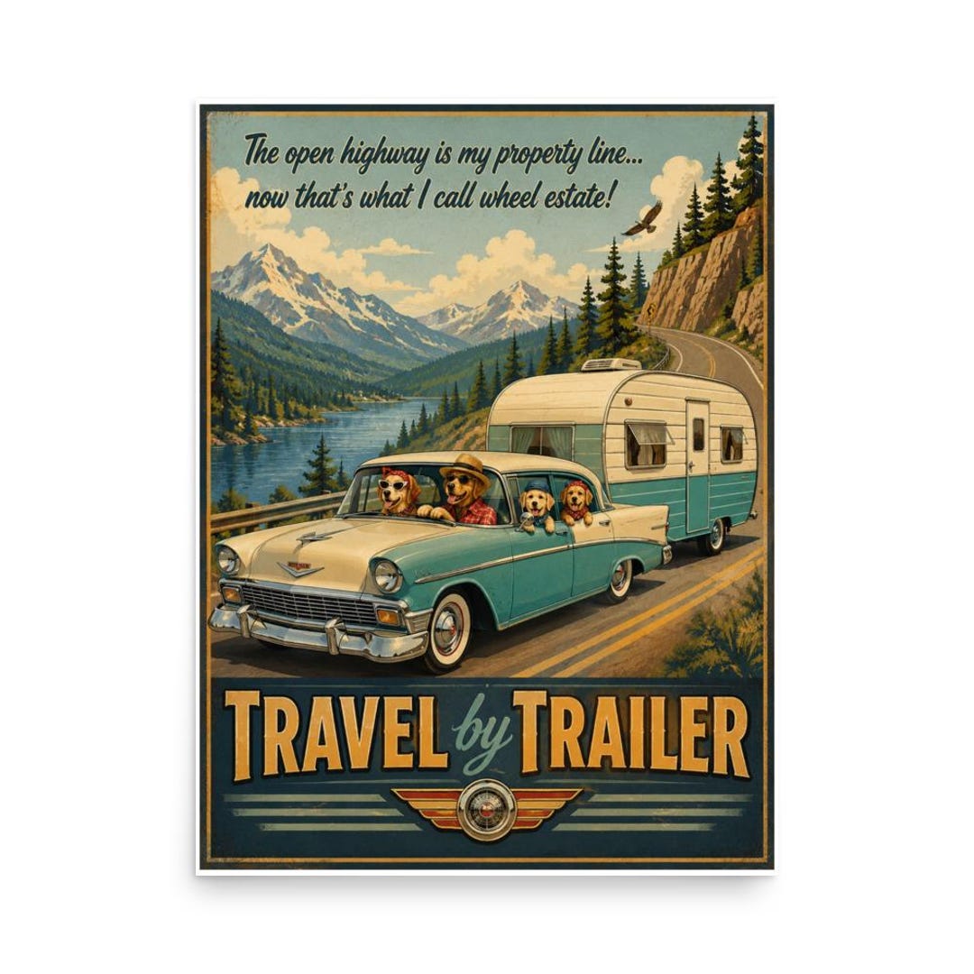Poster Rv 6 Travel by Trailer Poster — Vintage RV Road Trip Print, Wheel Estate ...