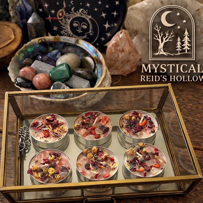 Love Intention Tea Light Candles | Handcrafted Herbal & Crystal Infused ...