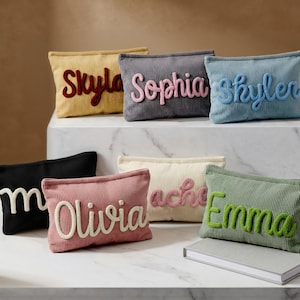 Custom Chenille Letter Pouch, Girls Sleepover Gift, Summer Travel Toiletry Bag, Team Party Favors, Personalized Mini Makeup Bag for Teen