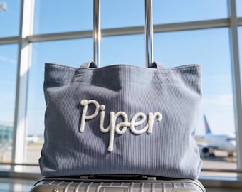 Custom Chenille Letter Weekender Bag, Personalized Carry On Luggage Tote, Corduroy Travel Bag, Airport Aesthetic, Personal Item Bag