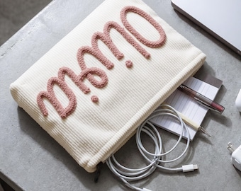 Gepersonaliseerd technisch etui, op maat gemaakte kabelopberger, dik garen naam oplader tas, afstudeercadeau universiteit, zakelijk meisje reiskoordzakje