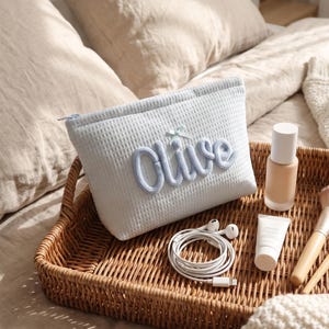 Personalisierte Kosmetiktasche, individuell gestaltete Waffelpiqué-Tasche, Must-haves fürs Studentenwohnheim, verspieltes Design, Gastgeschenk für Brautjungfern