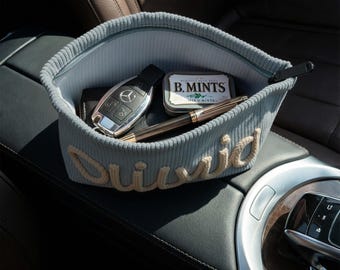 Gepersonaliseerde autoconsole-organizer, op maat gemaakt etui voor noodpakket, nieuw chauffeurscadeau, corduroy forenzentas van dik garen, esthetisch autoaccessoire