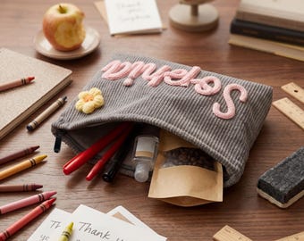 Personalized Teacher Pencil Pouch, Teacher Survival Kit, Custom Chenille Name Desk Organizer, Back to School Gift, New Teacher Thank You
