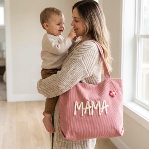 Personalized Gigi Tote Bag, Mothers Day Surprise Gift for Grandma, Custom Corduroy Chunky Yarn Name Purse, Gifts from Grandkids, Nana Tote image 9