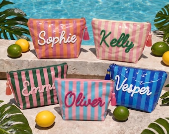 Personalized Makeup Bag, Waterproof PVC Cosmetic Pouch, Bridesmaid Gift, Custom Name Toiletry Bag for Wedding Party Gift for Her