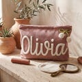 Personalized Corduroy Travel Makeup Bag, Custom Name in Raised Cotton Lettering, Bridesmaid Gift for Her, Christmas gift, Valentine Day Gift