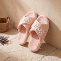 Personalized Bridesmaid Slippers, Custom Bride Spa Slippers, Getting Ready Slippers, Bachelorette Favor, Chenille Name Cloud Slides product logo