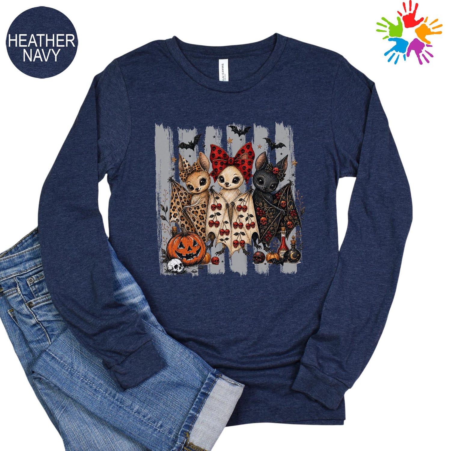 Halloween Bat Long Sleeve Shirt, Kawaii Bat Tee, Spooky Halloween Long Sleeve Tee, Creepy Cute Gothic Bat Shirt, Witchy Fall Graphic Tee