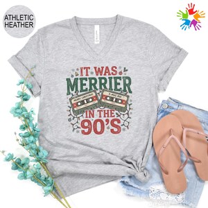 90s Christmas V-Neck Shirt, Retro Holiday Music V-Neck, Vintage Cassette Tape V-Neck, Nostalgic Xmas V-Neck, Throwback Christmas V-Neck