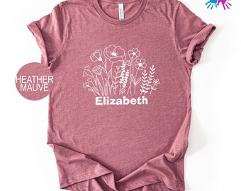 Floral Custom Name Shirt, Daisy Flower Shirt, Flower Name Shirt, Custom Wildflower Shirt, Flower Lover Apparel, Personalized Name Shirt