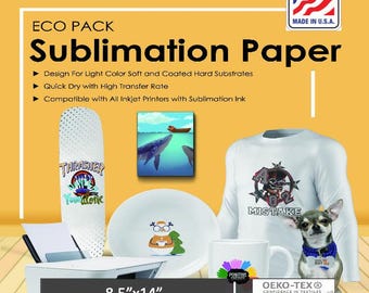 Sublimation Paper: 8.5"x14", 100 Sheets, Inkjet Heat Transfer
