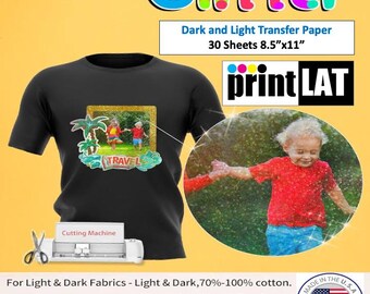 Papel Transfer Ink Jet GLITTER for Dark & Light Fabrics 30 Sheets 8.5"x11"