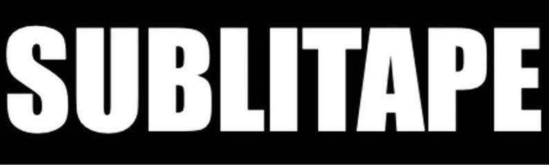 May include: The word "SUBLITAPE" is displayed in bold, white capital letters against a solid black background. The text is centered and takes up most of the frame, with a simple, clean design.