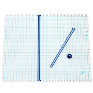 May include: A white cutting mat with a blue grid pattern, a blue straight edge, a blue angled ruler, and a small blue circle. The mat has measurement markings along the edges and the text "POSTER Shop" in the lower right corner.