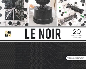 Le Noir Black Cardstock Stack, 20 Sheets with UV Gloss (12x12 Inch)
