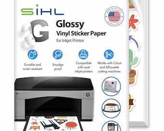 Glossy Vinyl Sticker Paper for Inkjet Printers (8.5"x11") – Durable, Smudge-Proof, Water-Resistant 30 Sheets