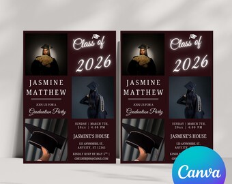 Invitación para fiesta de graduación, Plantilla de invitación de graduación, Graduación universitaria, Graduación de bachillerato, Invitación para fiesta de graduación