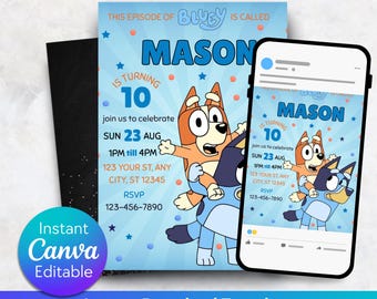 Editable Bluey Birthday Invitation, Bluey Birthday party invite, Printable Bluey Invite for Girls Boys Dog Birthday Invite