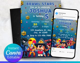 Editable Kids Birthday Invitation, Editable Brawl Stars Birthday Invitation, Video Game Party Invite, Editable Party Invite