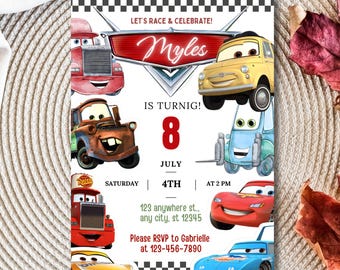 Invitación de cumpleaños de Cars / Invitación para fiesta de Rayo McQueen / Descarga digital editable con temática de autos de carrera