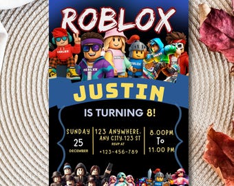Invitación de cumpleaños editable de Roblox, plantilla de invitación para fiesta de videojuegos para niños, descarga digital imprimible de Canva para cumpleaños de videojuegos infantiles