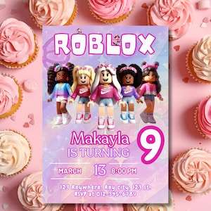 Bearbeitbare Roblox Mädchen Geburtstagseinladung, Gamer Girl Party einladen, Roblox Mädchen Geburtstag Canva Vorlage Digitaler Download