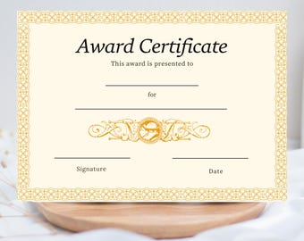 Plantilla de certificado de premio editable / Certificado de logro en blanco / Certificado imprimible en Canva / Descarga instantánea en PDF