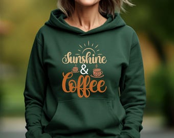 Sunshine and Coffee PNG | Coffee Lover T-Shirt Design | Positive Morning Quote PNG |  Iced Coffee Lover Sublimation T-Shirt Design
