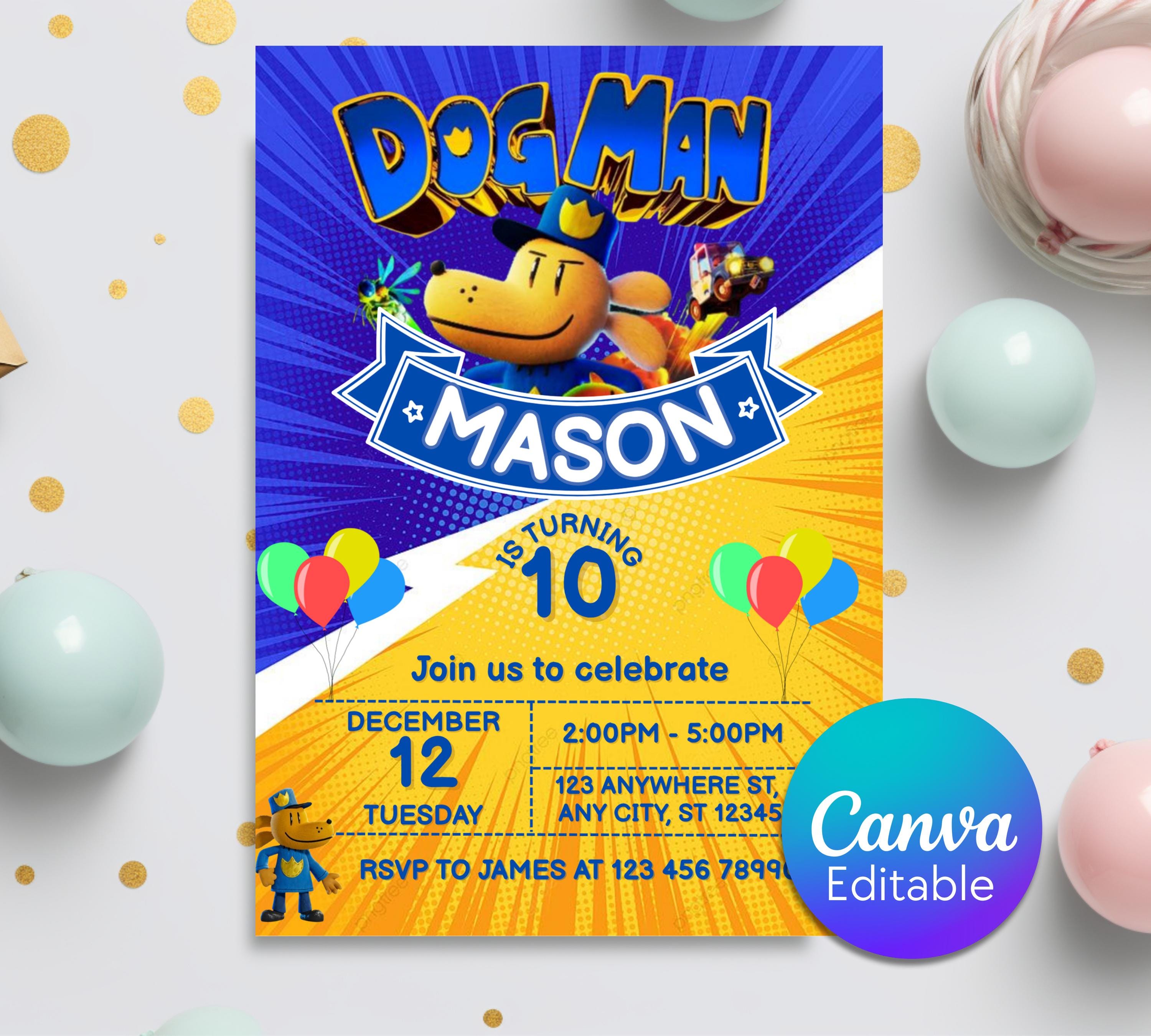Editable Dog Man Birthday Invitation, Dog Man Invitation, Editable Kids ...