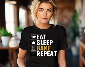 Eat Sleep Bake Repeat PNG | Funny Baker Quote Digital Design | Baking Lover Sublimation PNG | Kitchen Humor Shirt Design