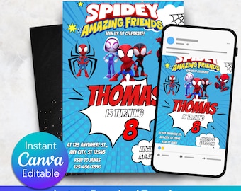 Spidey And His Amazing Friends Birthday Invitation, Spidey Party Spidey And Friends Boy Invite, Superhero Template Printable,  Kids Invite