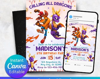 Faire-part d'anniversaire dragon modifiable, aquarelle Fantasy Party inviter, inviter Dragon, inviter d'anniversaire Dragon, inviter Magical Girls Party
