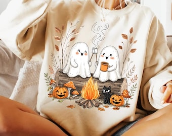 Cute Ghost Halloween Shirt, Ghost Campfire Sweatshirt, Matching Family Halloween Shirts, Kids Ghost Tee, Baby Bodysuit