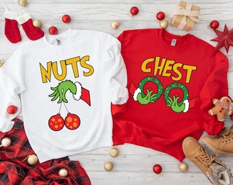 Sudadera navideña divertida para parejas con el Grinch, camisetas a juego de Chest Nuts