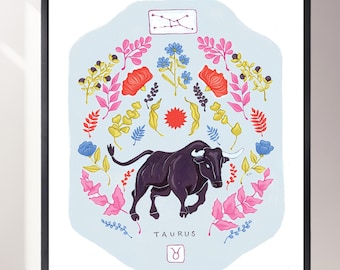 Taurus Zodiac Art Print: Celestial Astrology Illustration