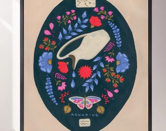Aquarius Zodiac Art Print: Celestial Aquarius Giclée Illustration