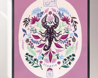Scorpio Zodiac Art Print: Celestial Scorpion Giclée Illustration
