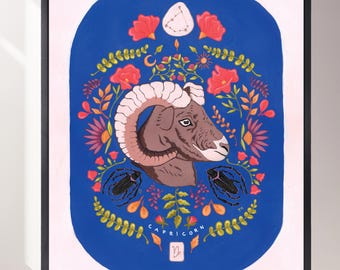 Capricorn Zodiac Art Print: Celestial Astrology Illustration