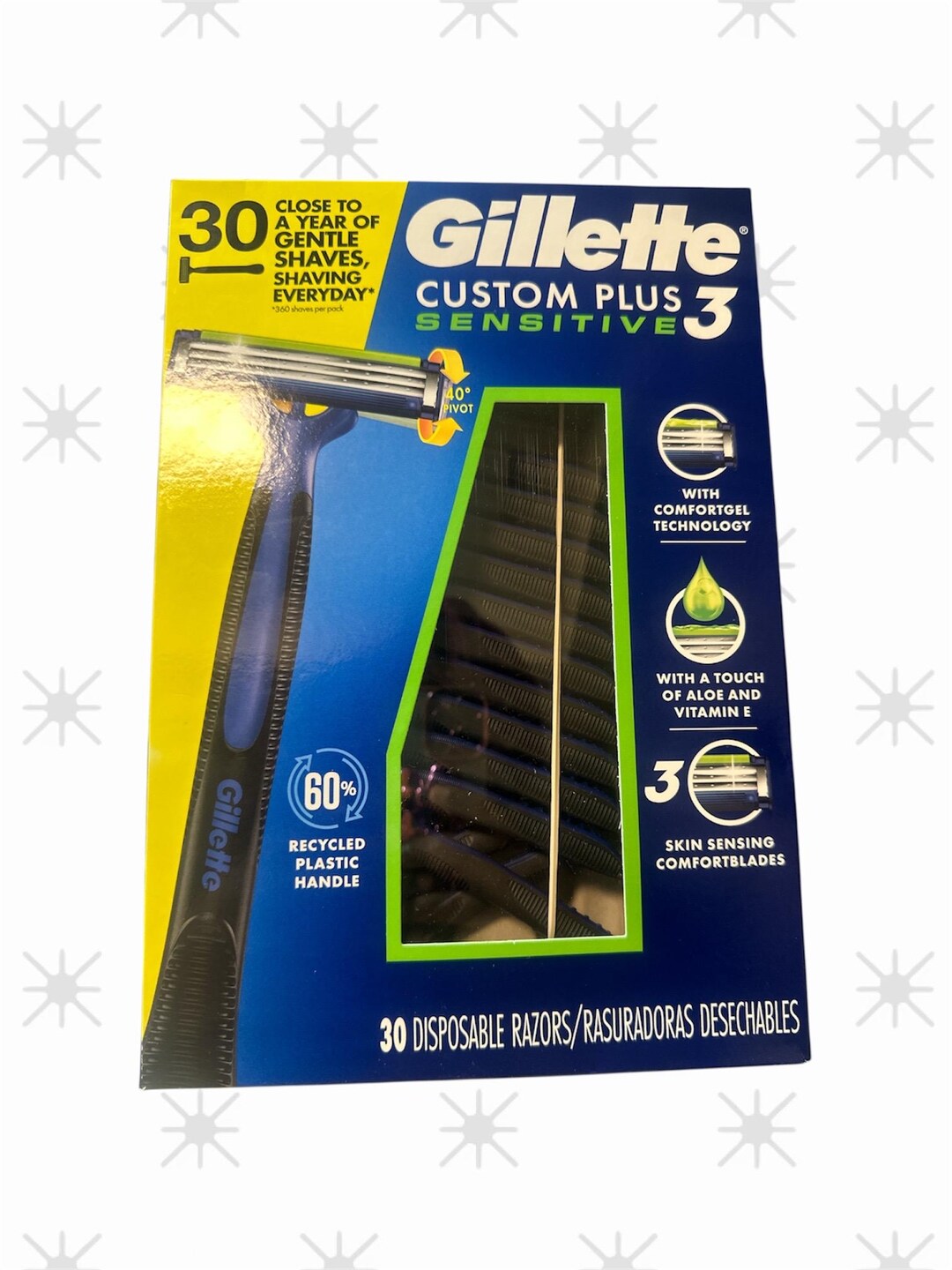 Custom Plus 3 Razor Gillette Custom Plus3 Sensitive Disposable Razors 30 Ct With Enhanced ...