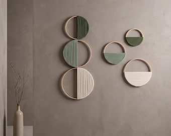 Round Bamboo Hoop Wall Hanging, Geometric Woven Wall Art for Living Room Bedroom, Boho Minimalist Home Decor Gift