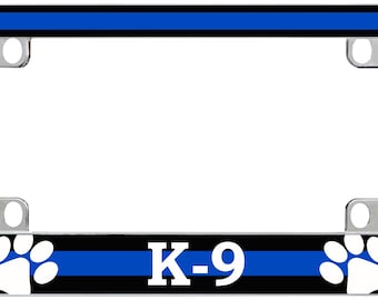 Thin Blue Line K-9 Paw Prints - Police Motorcycle License Plate Frame