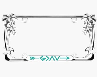 God is Greater Style Palm Tree Metal License Plate Frame