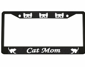 Cornice per targa Cat Mom - Stile fibra di carbonio, targhetta per auto personalizzata