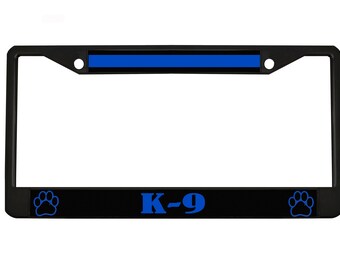 Thin Blue Line K-9 Paw Prints License Plate Frame - Police Car Tag