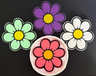 Juego de posavasos retro de margaritas, posavasos coloridos de flores de PLA con soporte